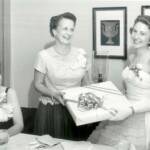Mrs. R.A. Lowry, President of Province VII presenting Province Gift to Janie Sproles, President of Delta Kappa.  Mrs. Tom Handley looks on happilty.